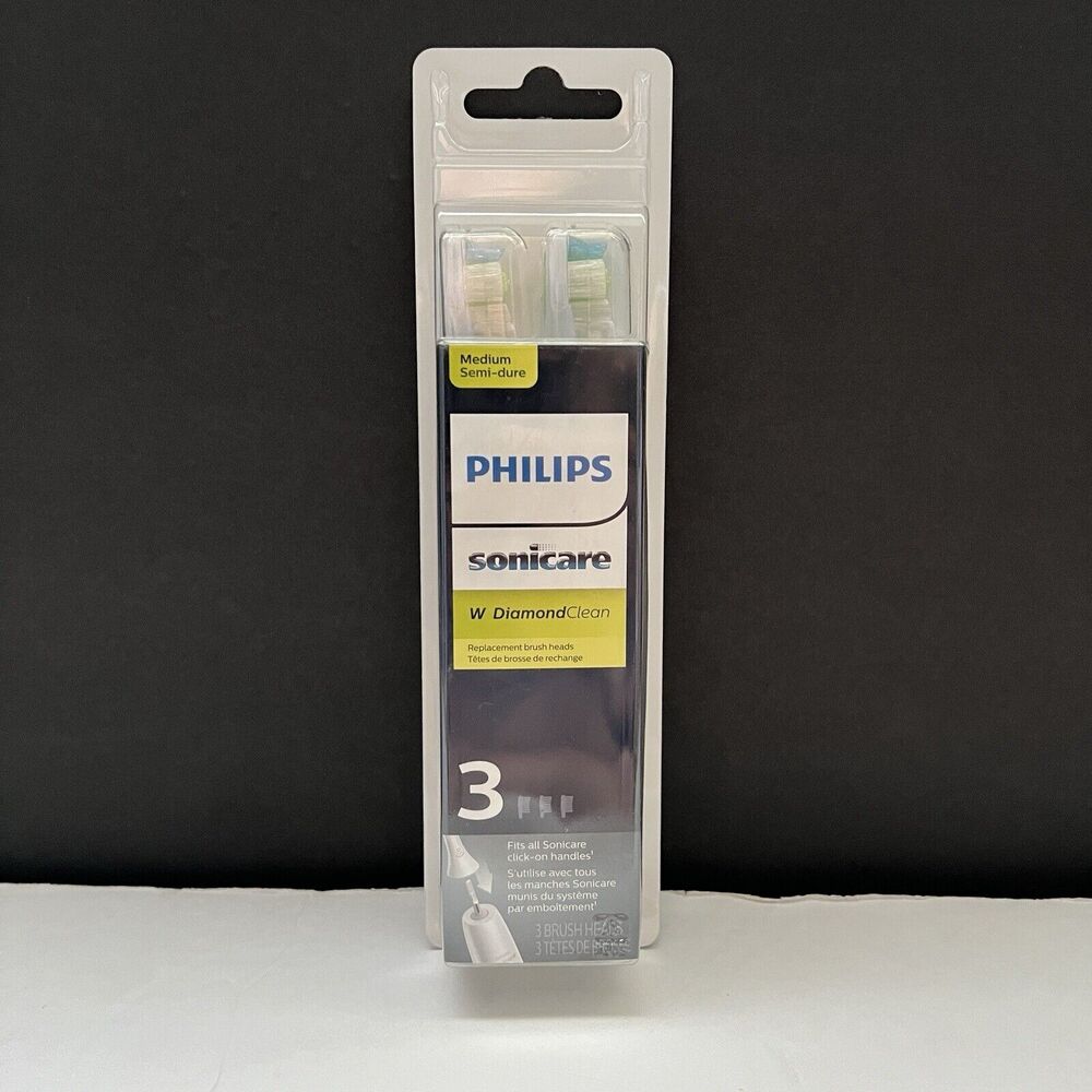 New 3-pack Philips Sonicare W DiamondClean Brush Heads HX6063/65 (MEDIUM) White